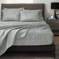King Size Floral Sheets Set Grey Patterned - 6 Piece Deep Pocket