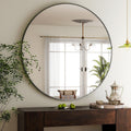 48 in Round Bathroom Mirror Black Frame - Modern Wall Vanity Mirror
