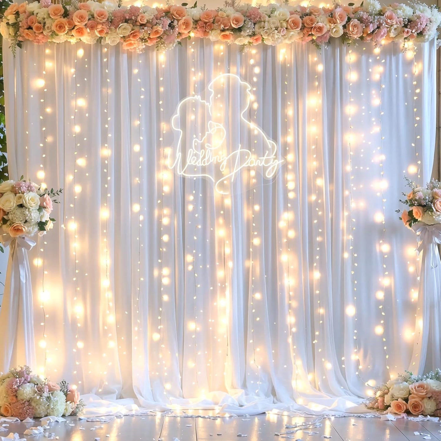 Shillance White Chiffon Lights Backdrop - Elegant Event Decor