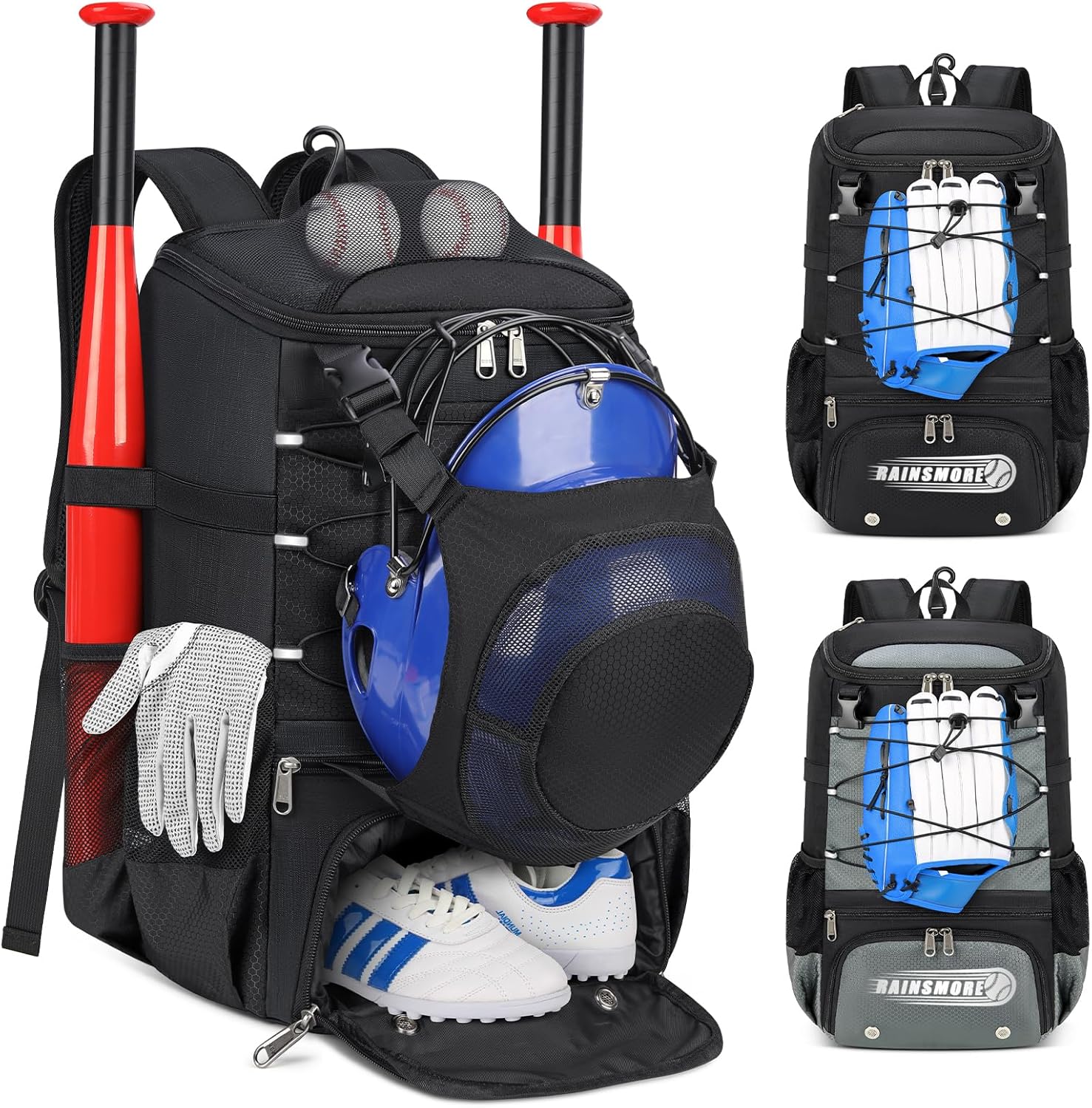 RAINSMORE Baseball Bag for Youth & Adult with Shoe Compartment