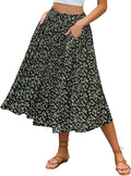 Zeagoo Women's High-Waisted Pleated A-Line Midi Skirt for Elegance