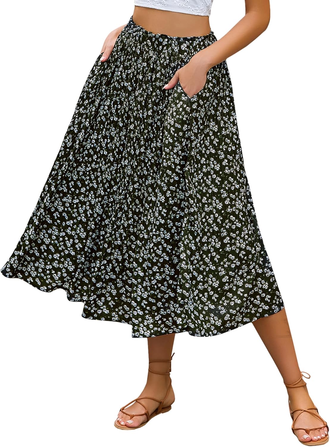 Zeagoo Women's Midi Skirts High Waisted Pleated A-Line Style