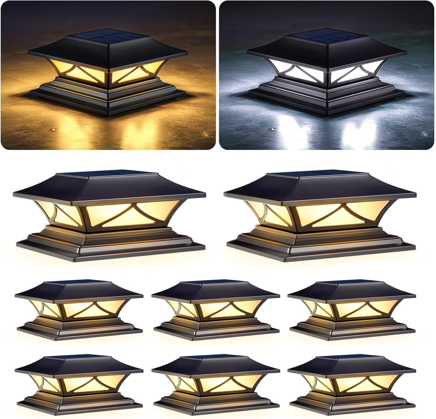 PASAMIC Solar Post Cap Lights - 8 Pack for Outdoor Decor