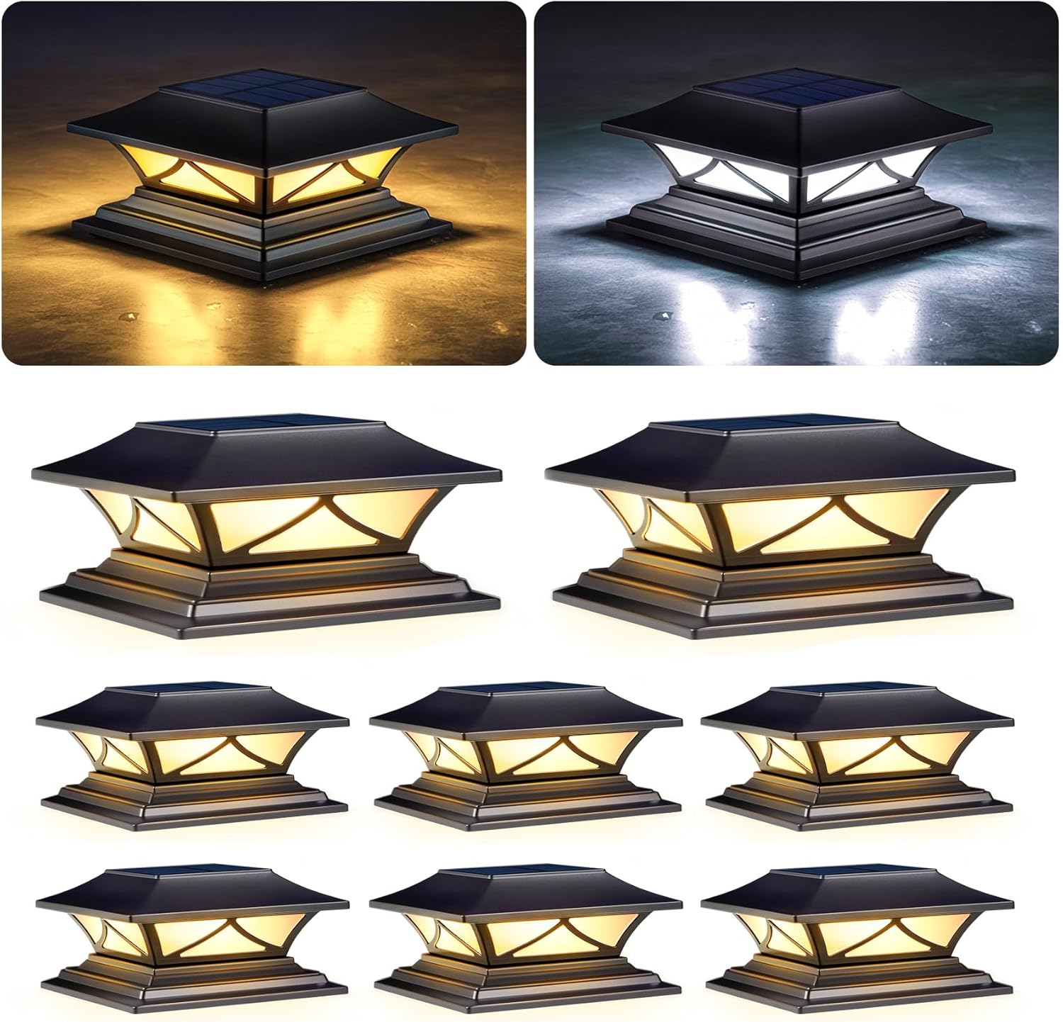 PASAMIC Solar Post Cap Lights - 8 Pack for Outdoor Decor