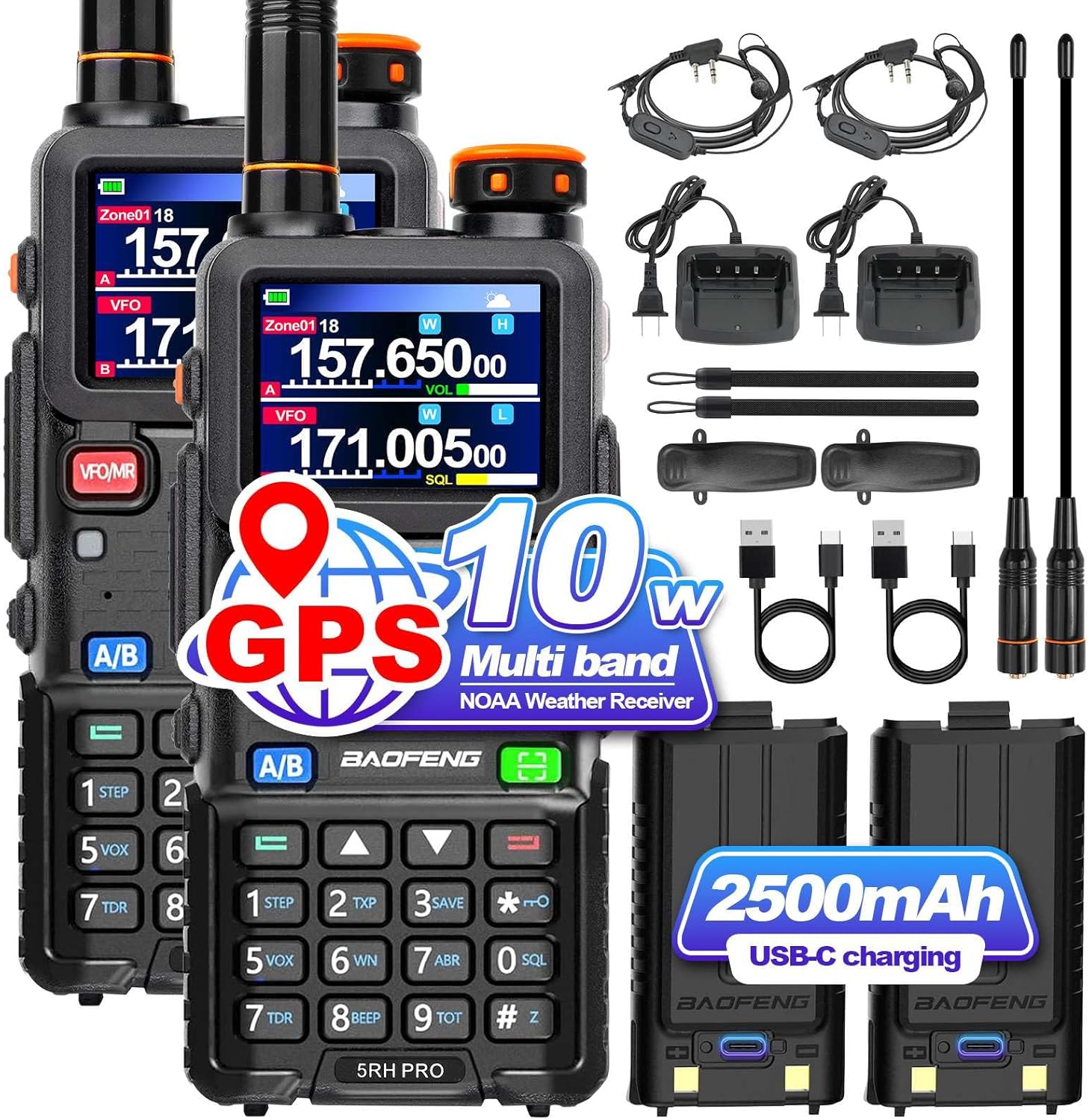 BAOFENG 5RH PRO GPS 10W Tri Band Ham Radio for Outdoor Use
