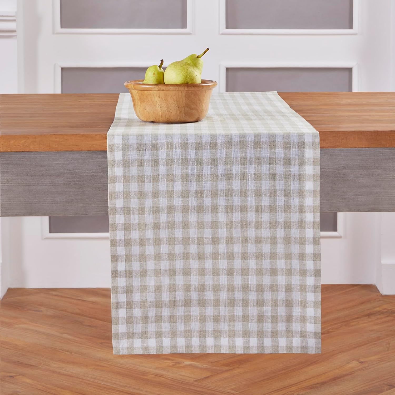 Gingham Check Table Runner 14 x 60 Inch - Pure Linen Elegance