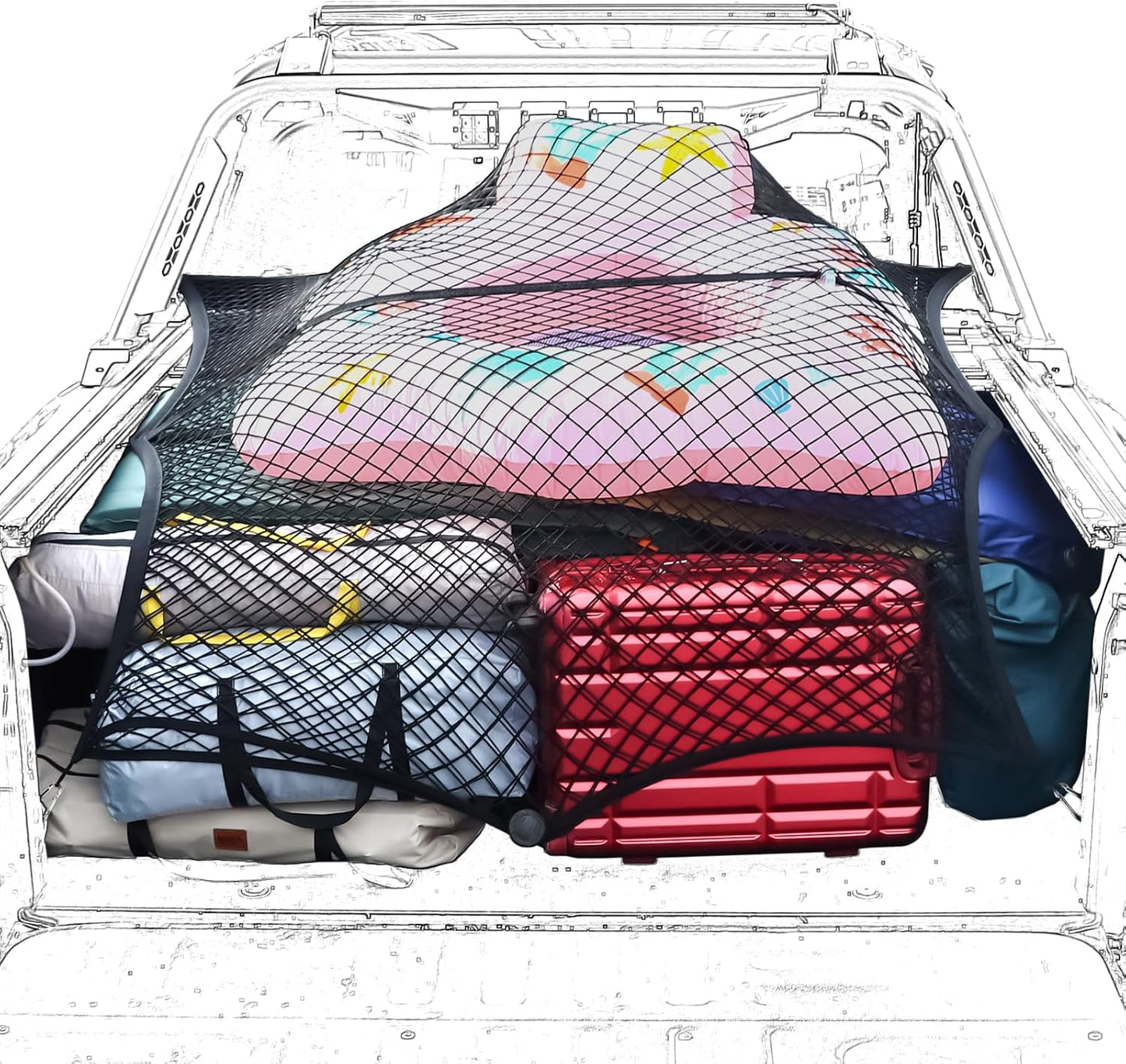 Truck Bed Net for Pickup - Double-Layer Elastic Cargo Organizer
