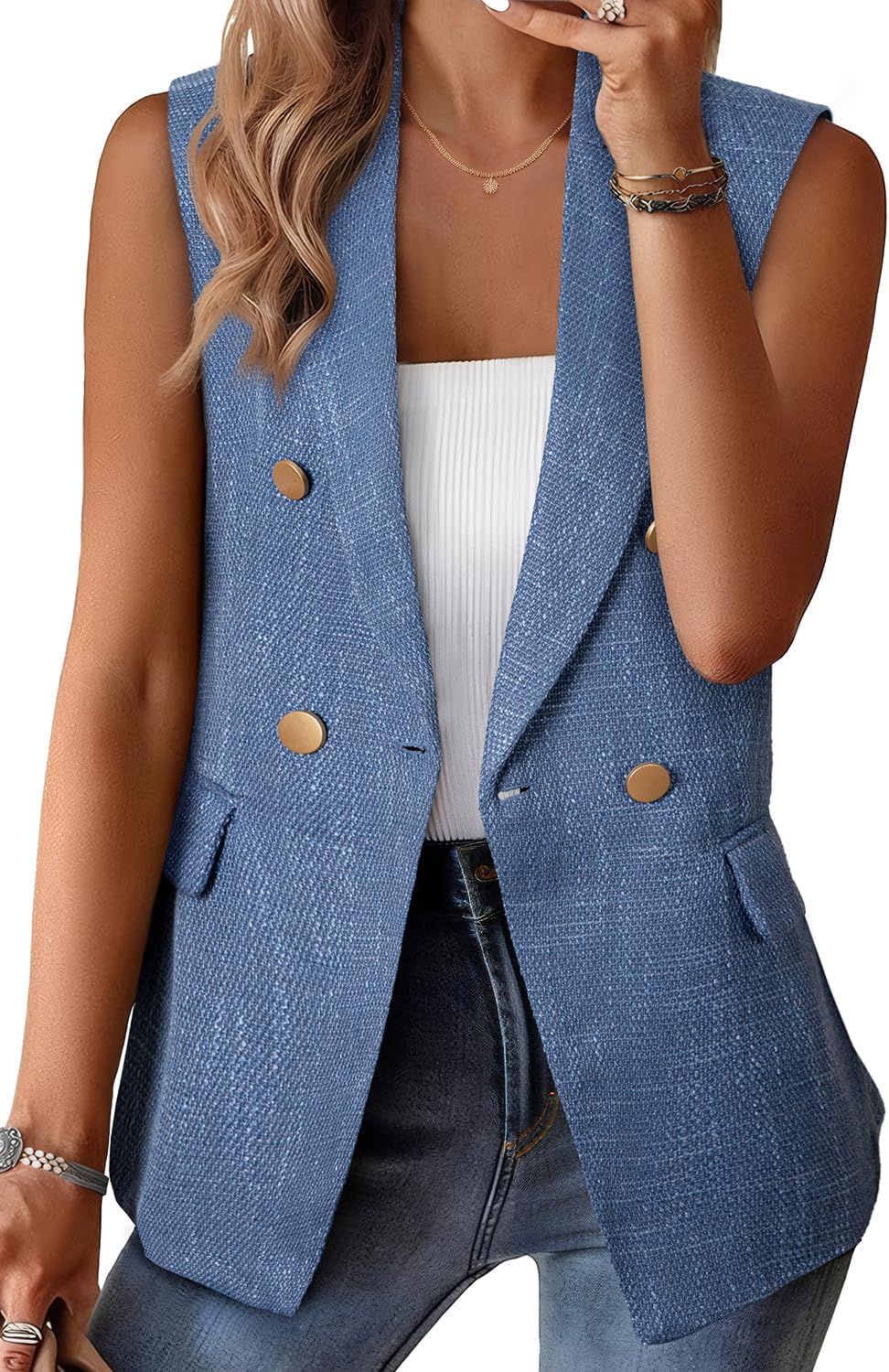 Trendy Double Breasted Tweed Blazer Vest for Women in 2025