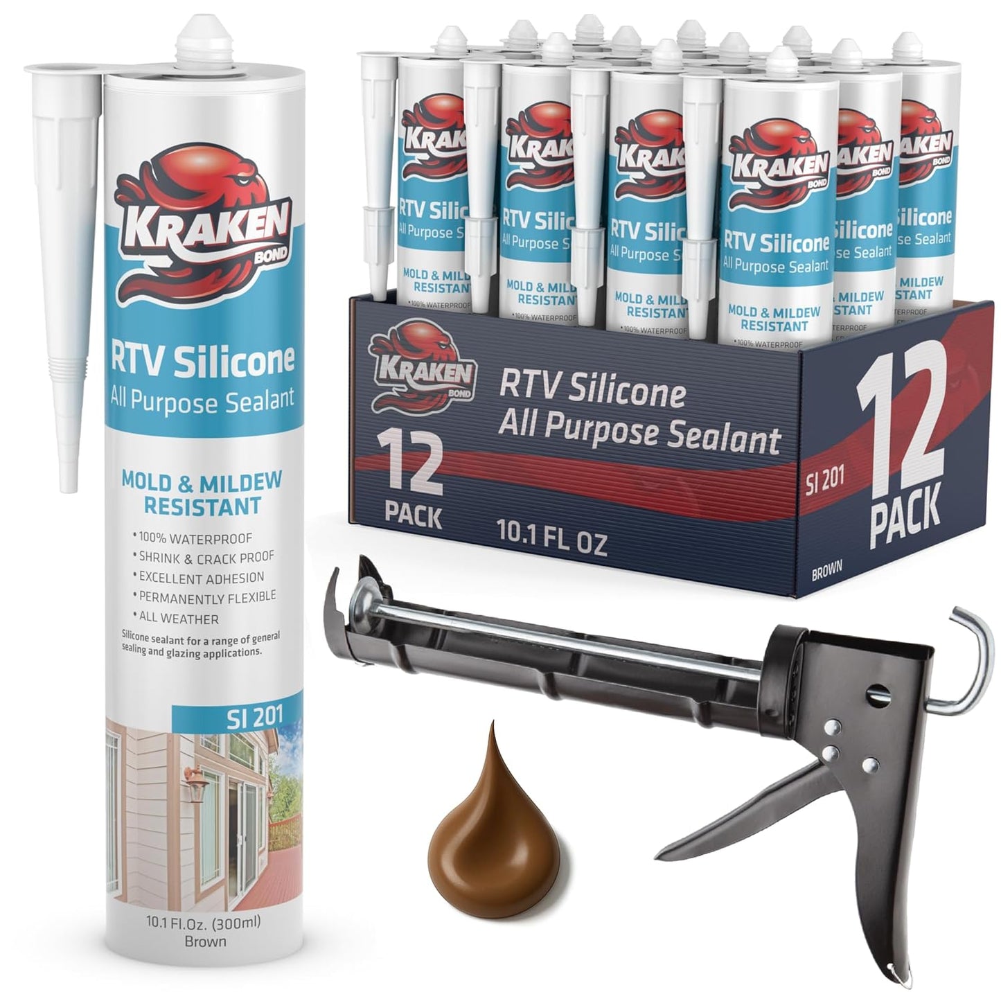 Kraken Bond Brown Silicone Sealant Waterproof for Home Projects