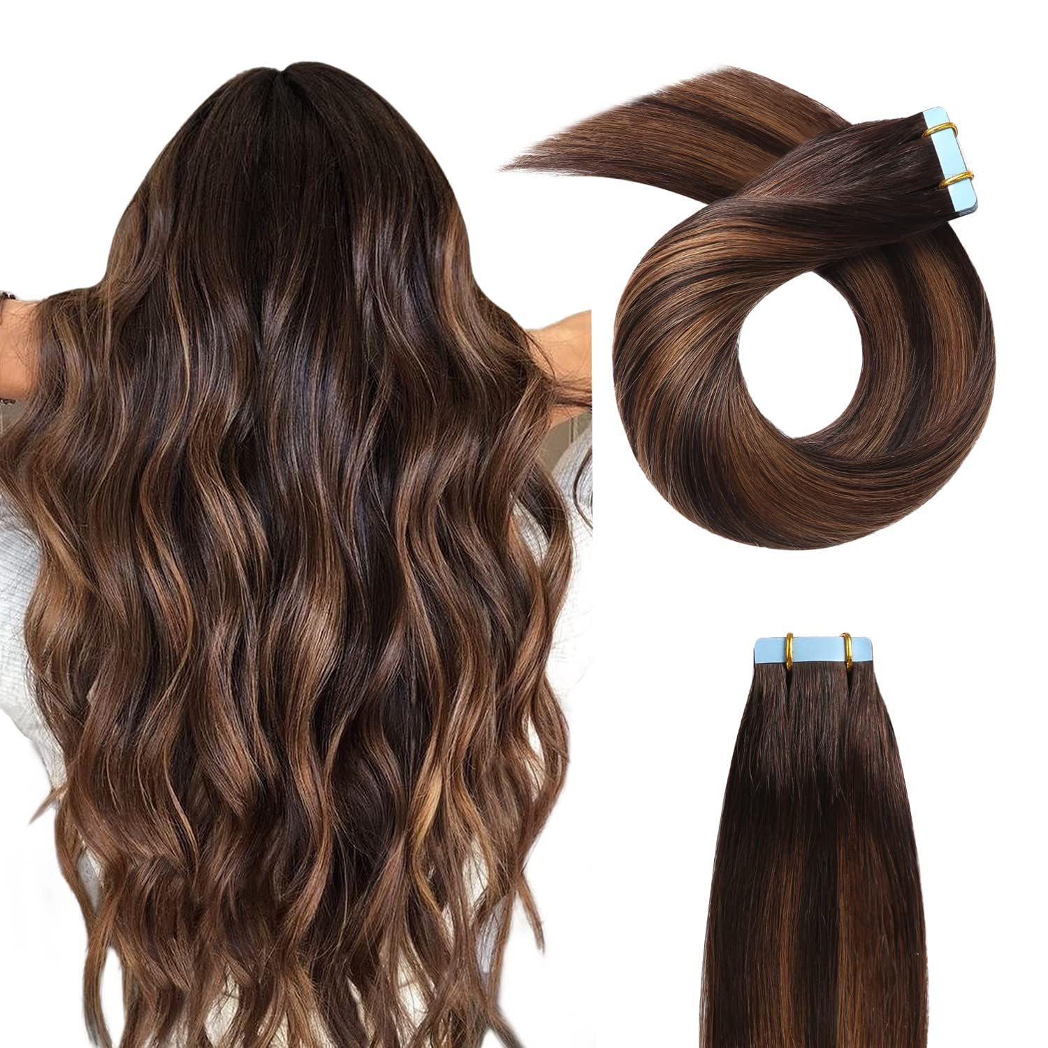 YILITE Tape In Hair Extensions 20inch Balayage Dark Brown