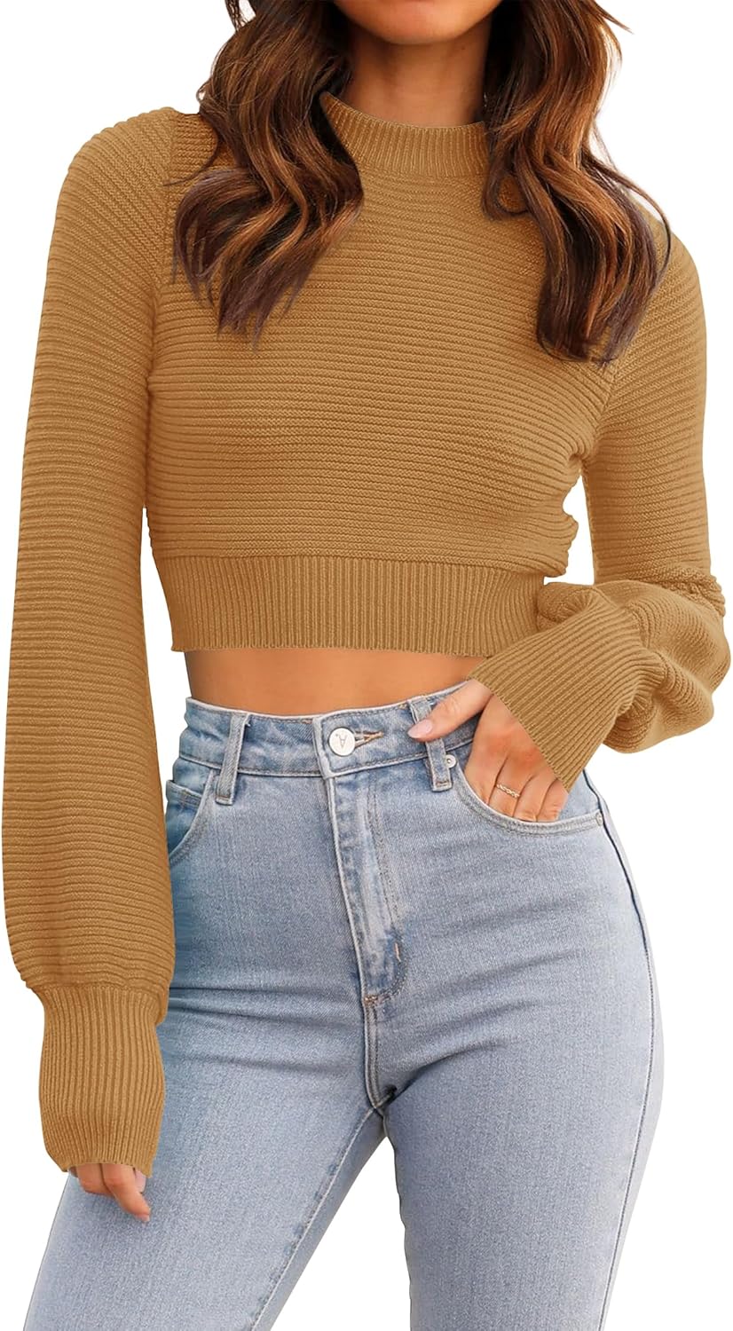 ZESICA Women's Fall Mock Neck Cropped Sweater for Chic Style