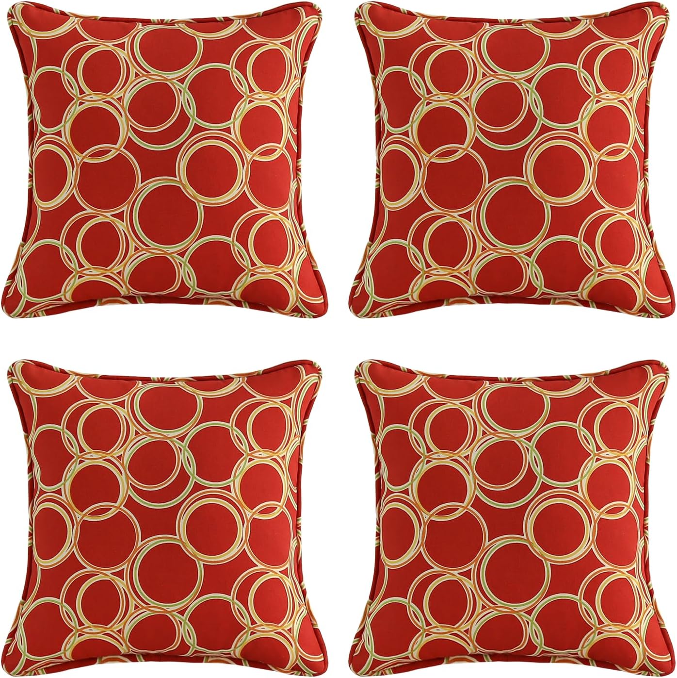 Outdoor Decorative Pillows Set of 4, 16in x 16in Red Circle Design