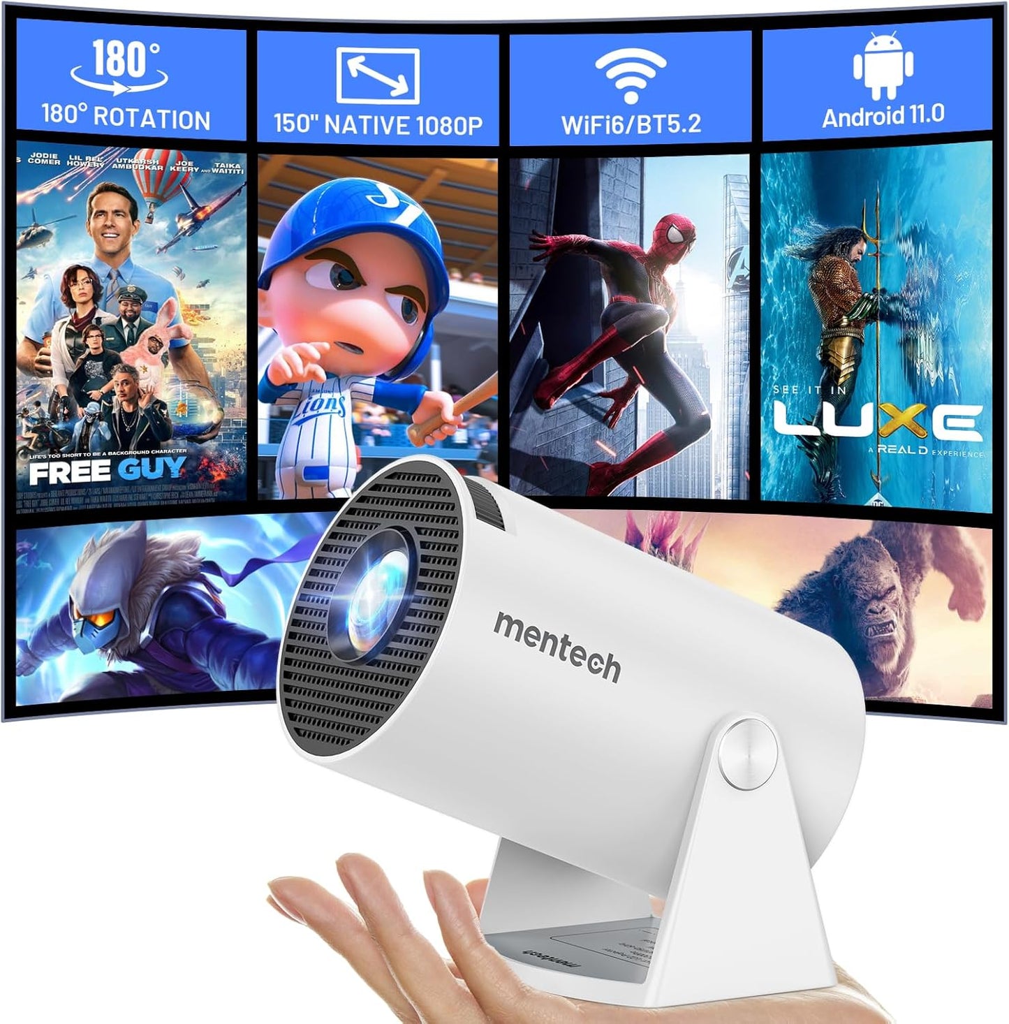 180 Rotatable Mini Projector with Android TV 11.0