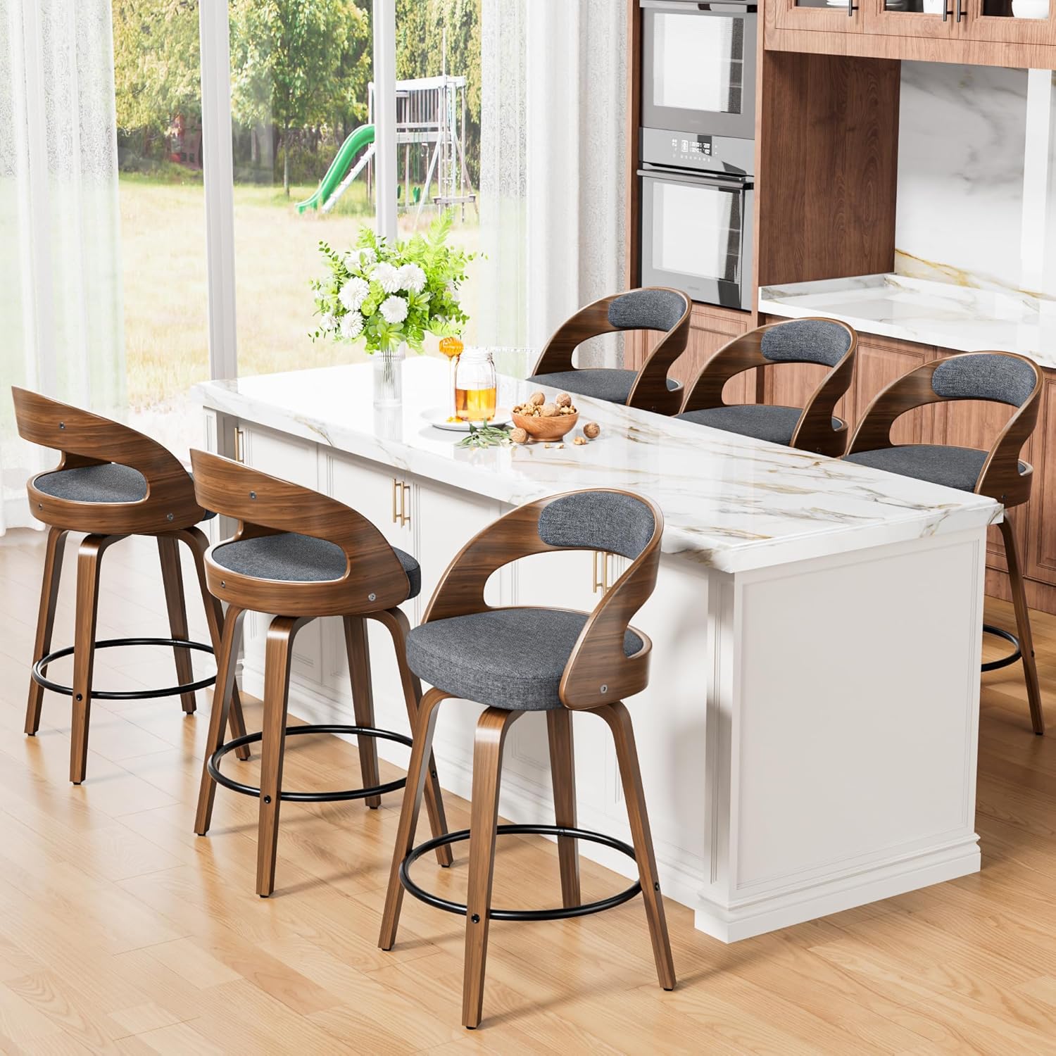 Swivel Bar Stools Set of 6 for Kitchen Island and Dining Room