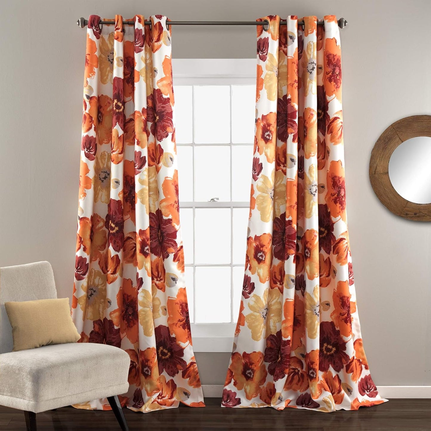 Lush Decor Leah Light Filtering Floral Curtains for Home Decor
