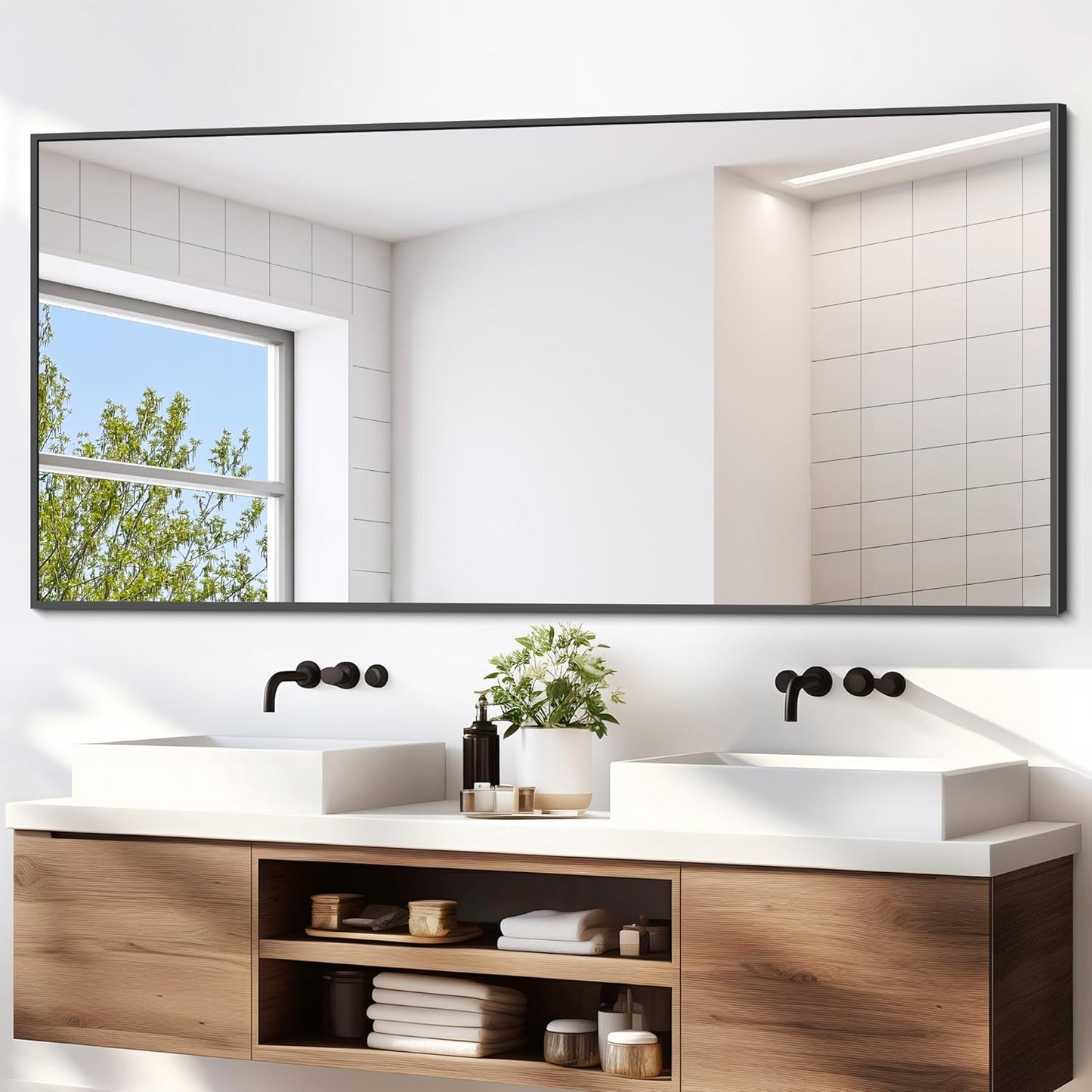 Black Bathroom Mirror for Wall, 72x36 Inch Rectangle Design