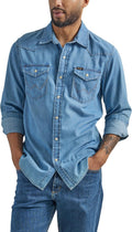 Wrangler Men's Iconic Denim Regular Fit Snap Shirt (Style B4N7)