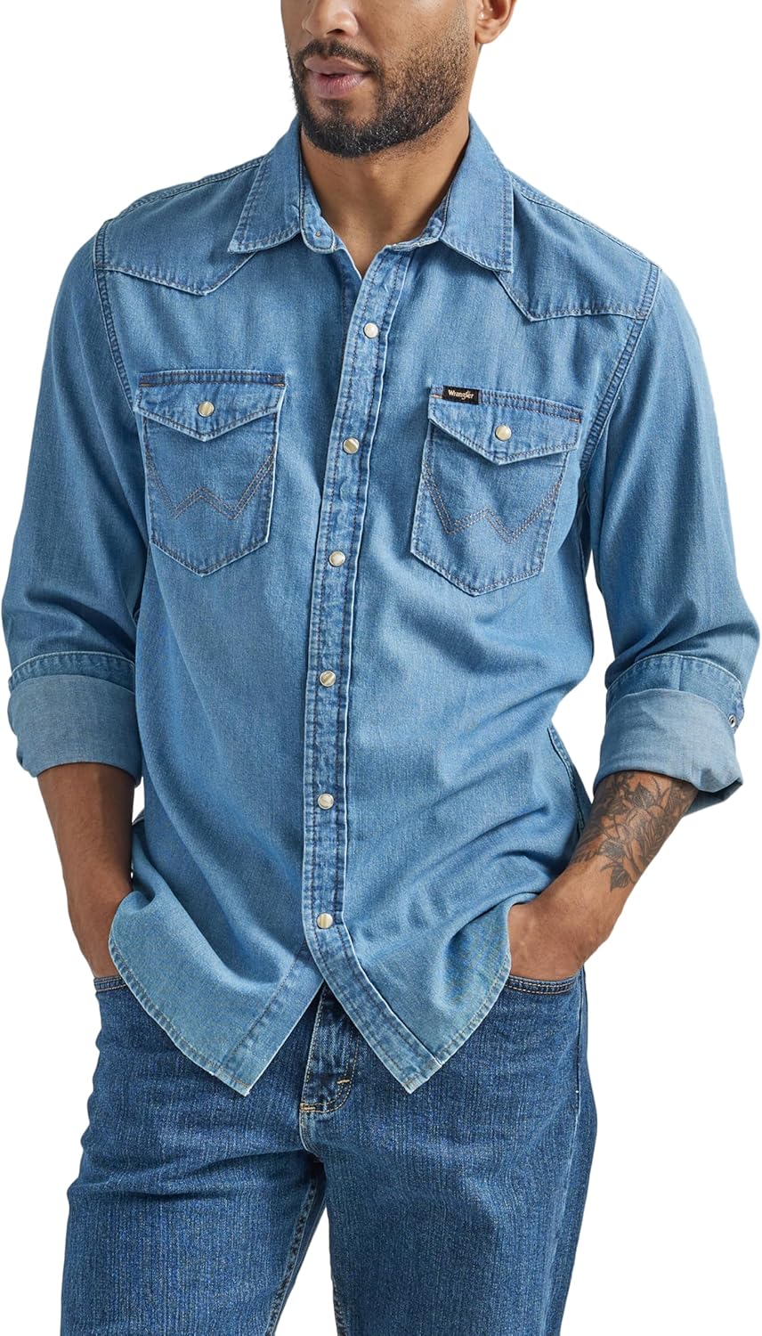 Wrangler Men's Iconic Denim Regular Fit Snap Shirt Review