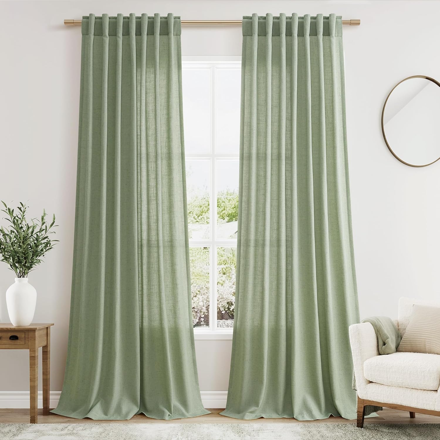 Nanspring Light Sage Linen Curtains 96 Inches Long for Living Room