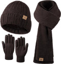 Women's Fleece Knit Winter Beanie Hat Scarf and Gloves Set