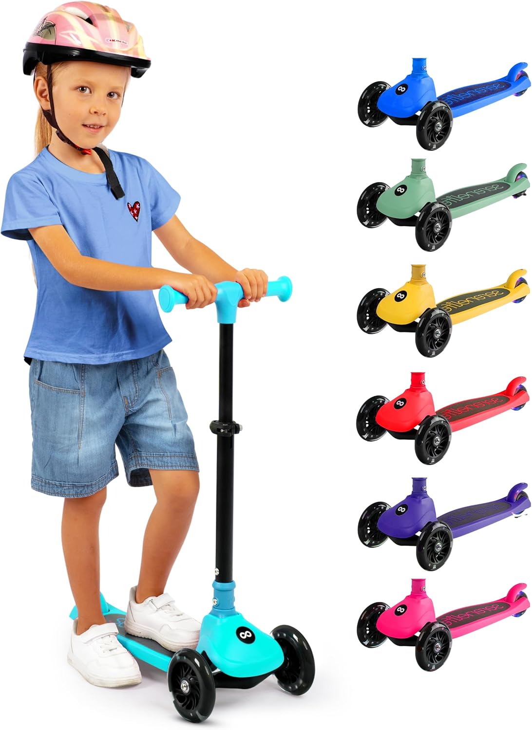 SereneLife 3-Wheel Foldable Kids Scooter with LED Wheel Lights