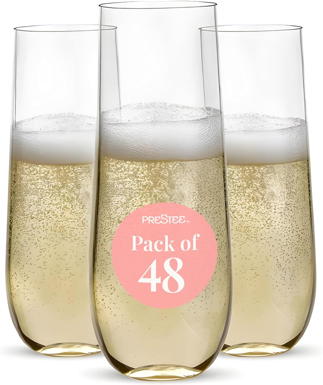 Prestee 48 Pack Plastic Champagne Flutes for Every Celebration