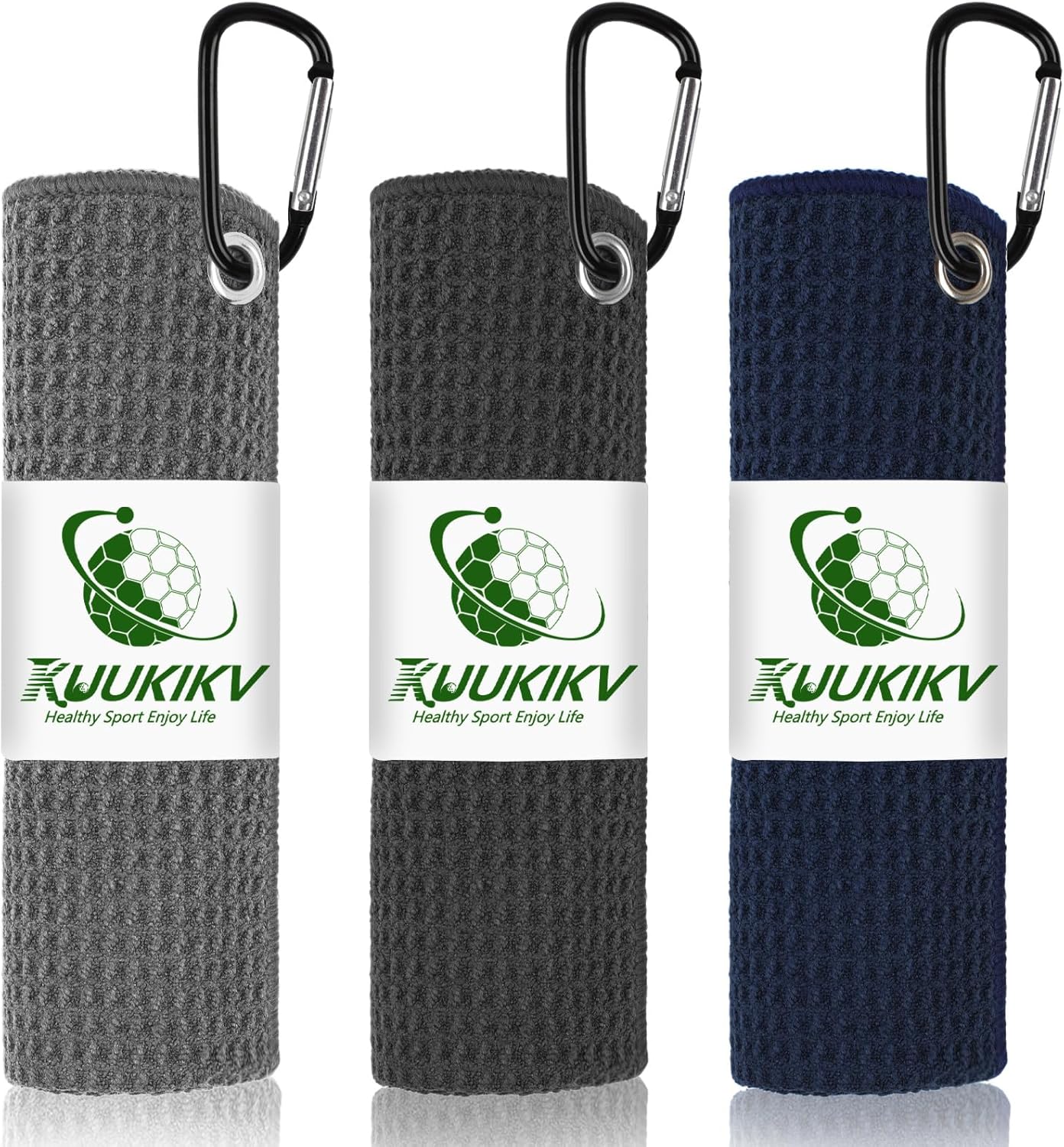 Premium 3 Pack Golf Towels for Men - Super Absorbent Microfiber, Carabiner Clip, Stain-Resistant