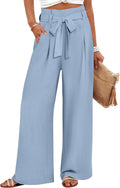 Womens Wide Leg Palazzo Pants High Waisted with Belted Tie - Flowy