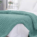 Chunky Knit Throw Blanket 51x63 in Light Teal - Hand Knitted Cozy