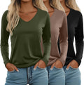 Ficerd Women's 3 Pack Long Sleeve V Neck Tees - Soft Stretch Basics