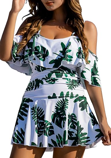 COCOPEAR Women's One Piece Flounce Swimsuit for Tummy Control