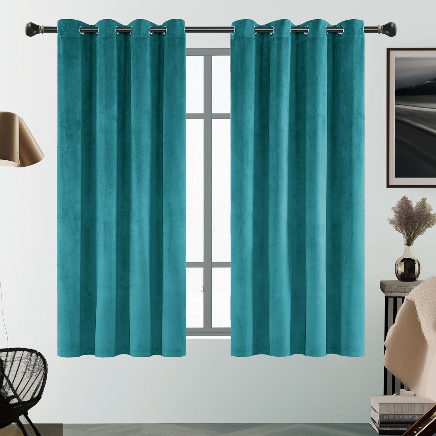 Lake Blue 63 in Velvet Curtains for Living Room, 2 Panels