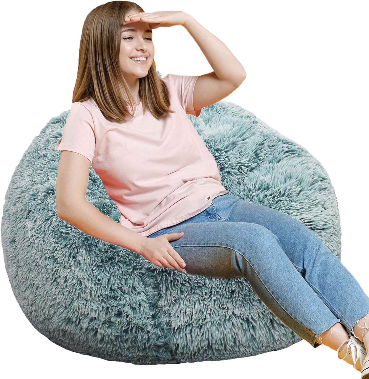 Fluffy Bean Bag Chair for Kids and Teens - Dark Green Comfort
