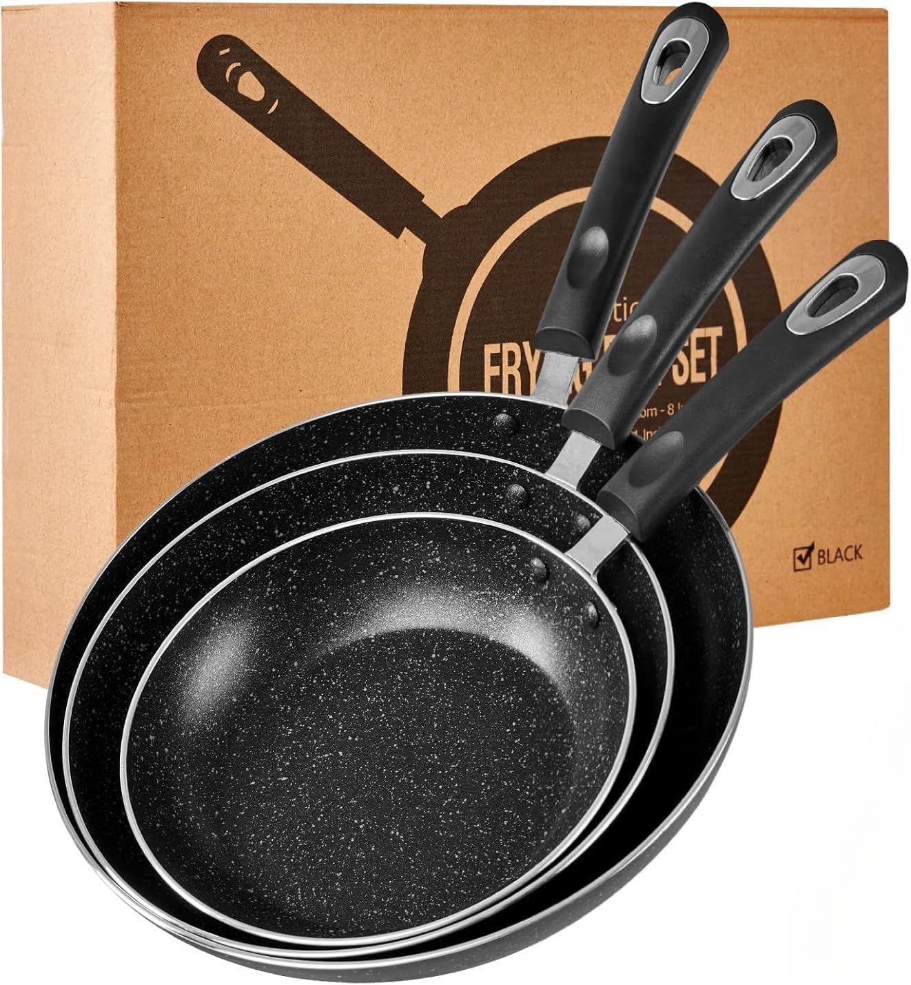 Nonstick Frying Pan Set - 3-Piece Skillet Set for All Cooking