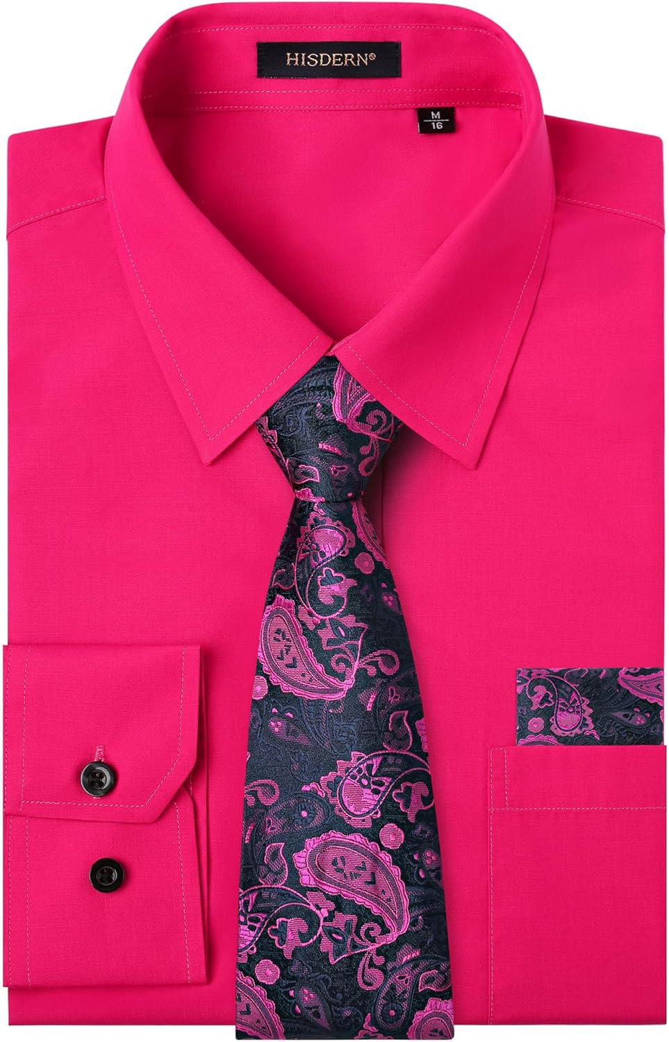HISDERN Mens Dress Shirt with Tie Pocket Square Set for Style