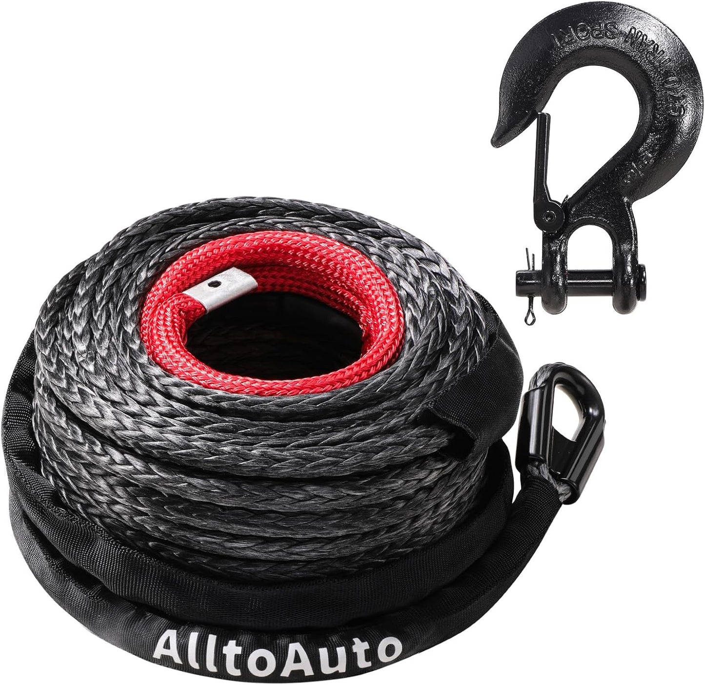 Winch Rope with Hook, 3/8in x 100ft Dyneema Synthetic Cable