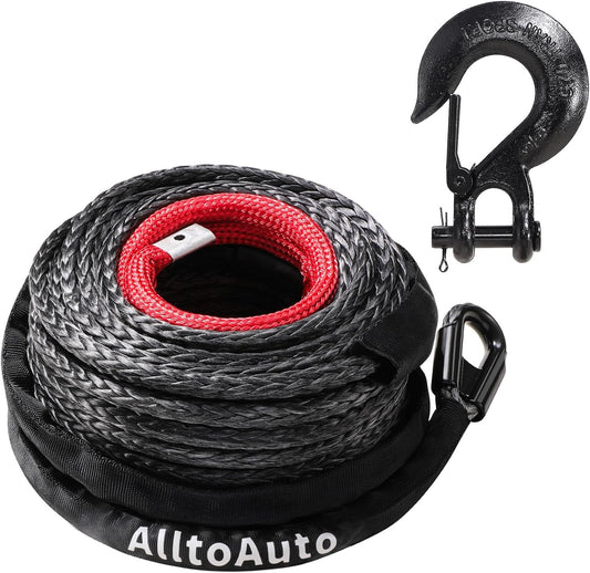 Winch Rope with Hook, 3/8in x 100ft Dyneema Synthetic Cable