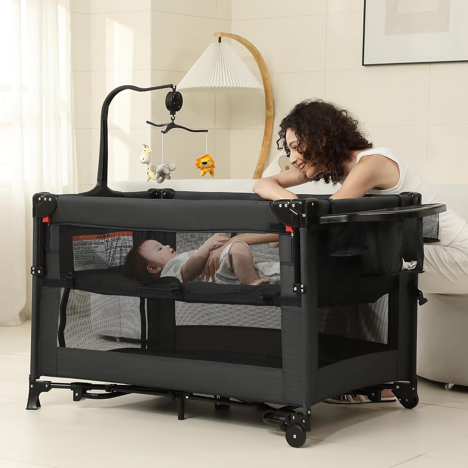 5 in 1 Pack and Play Baby Bassinet Bedside Sleeper for Infants