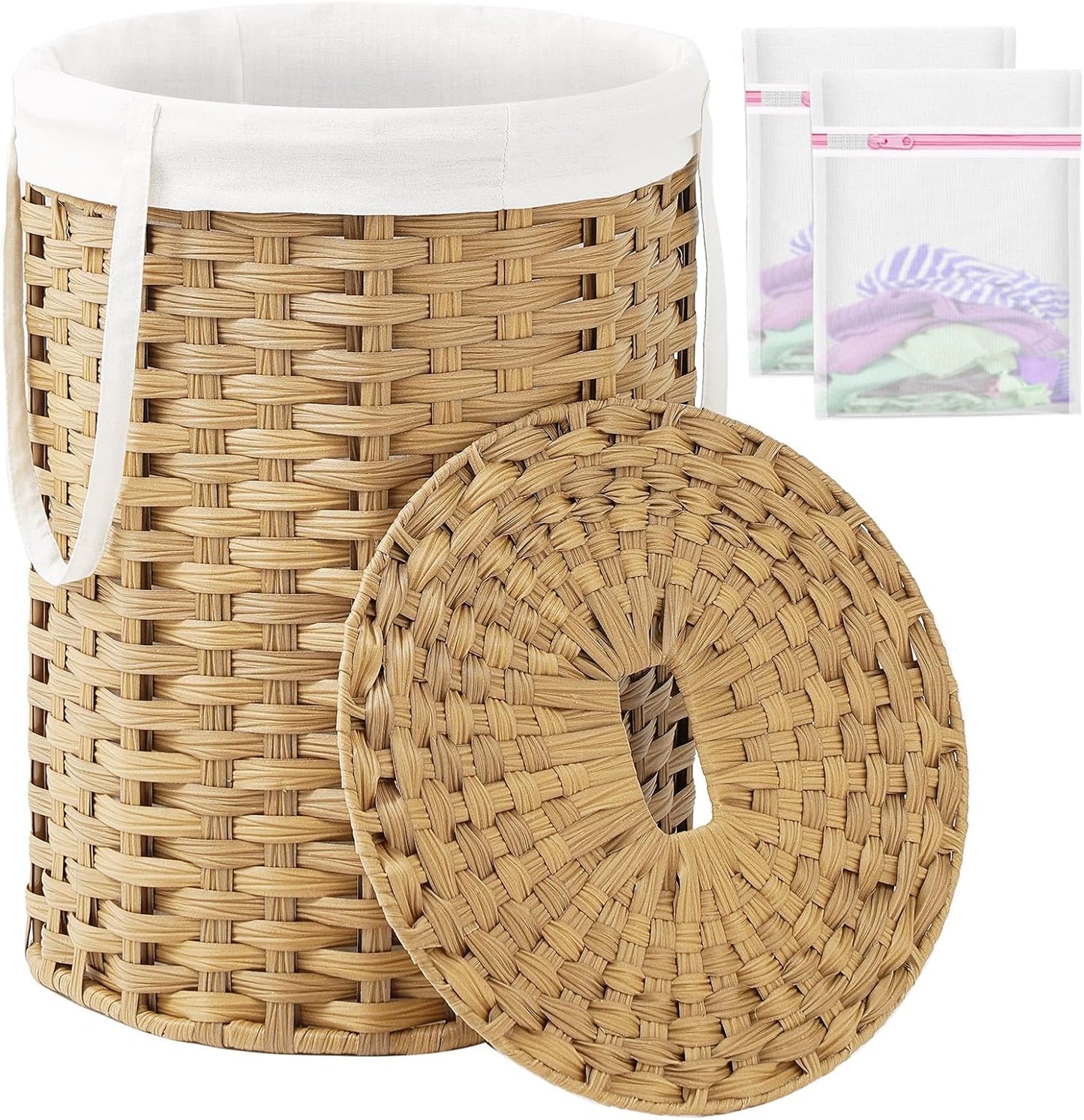 Durable Round Wicker Laundry Hamper with Lid for Easy Storage