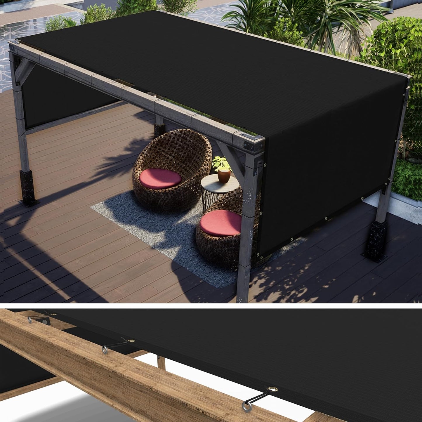 ColourTree 6ft x 18ft Black Pergola Sun Shade Canopy Cover