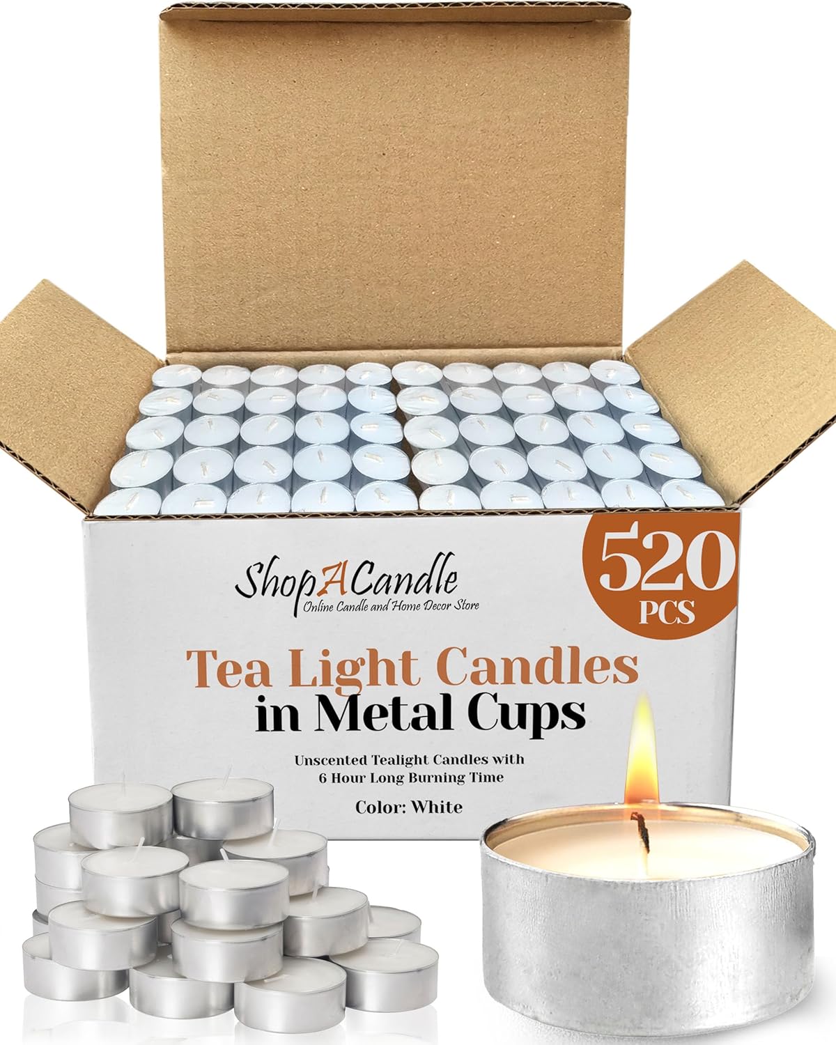 Tea Light Candles in Metal Cups for Romantic Dinners & Weddings