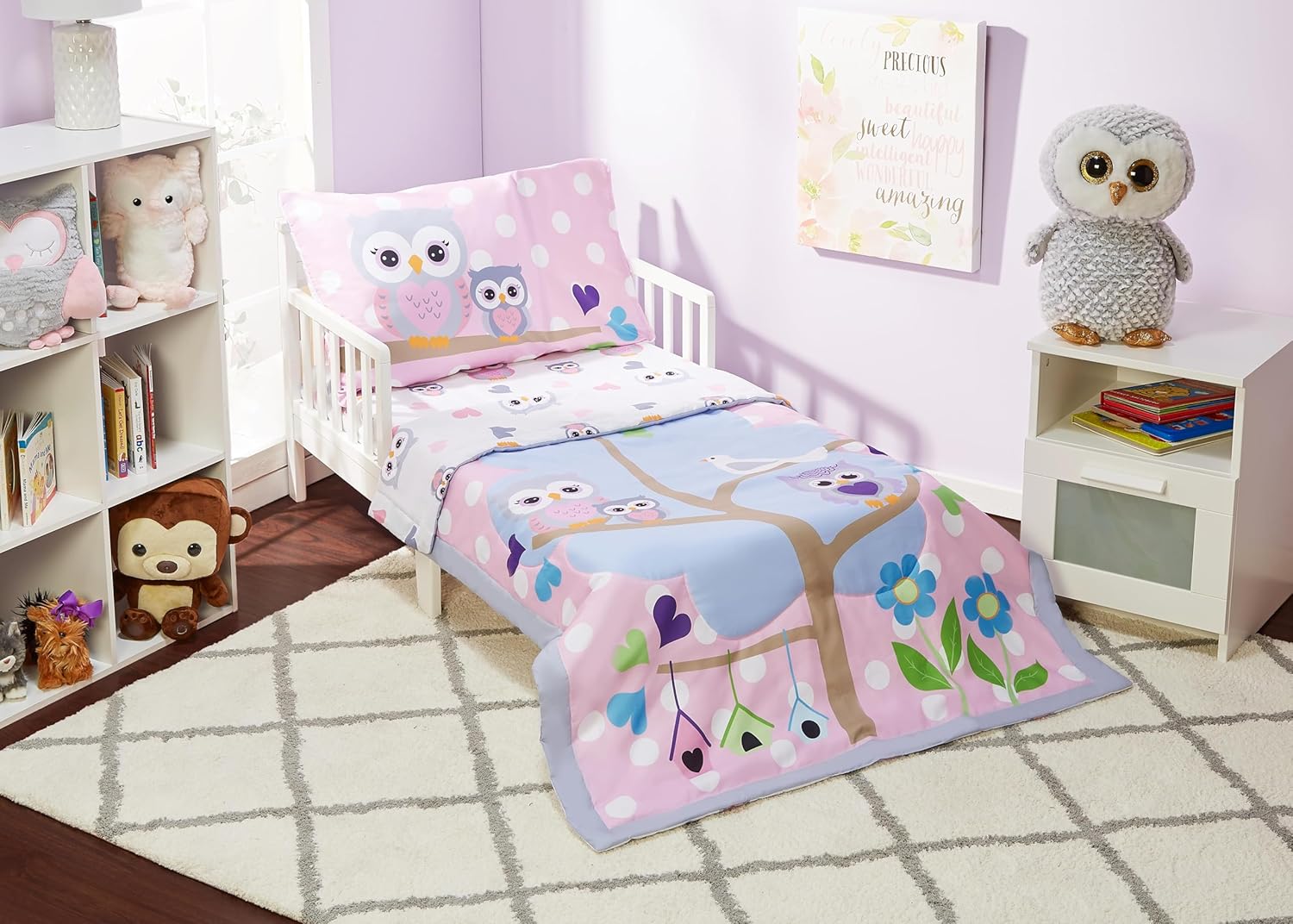 Everyday Kids 4 Piece Toddler Bedding Set - Soft Cotton Owls
