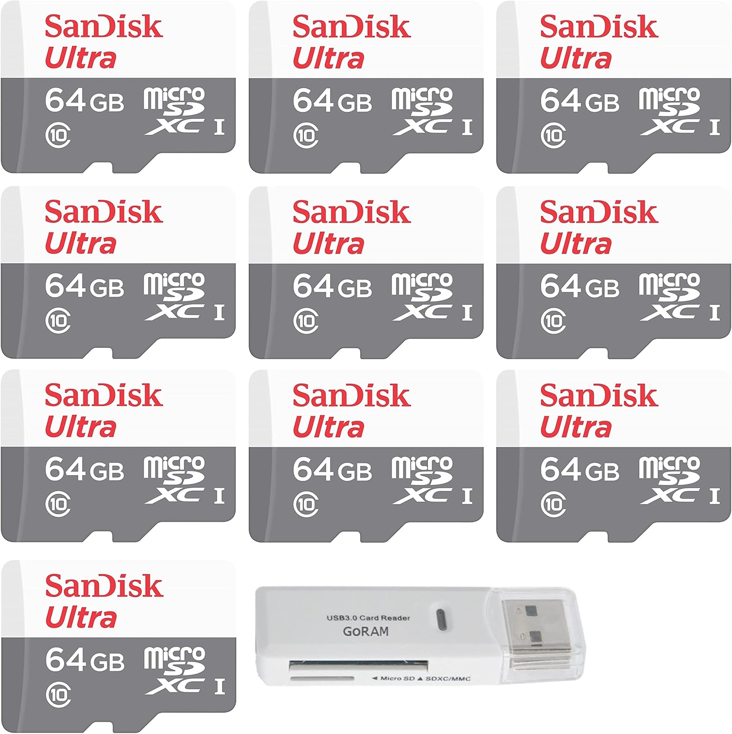 SanDisk 64GB Ultra MicroSD 10 Pack Bundle - Fast, Reliable Memory