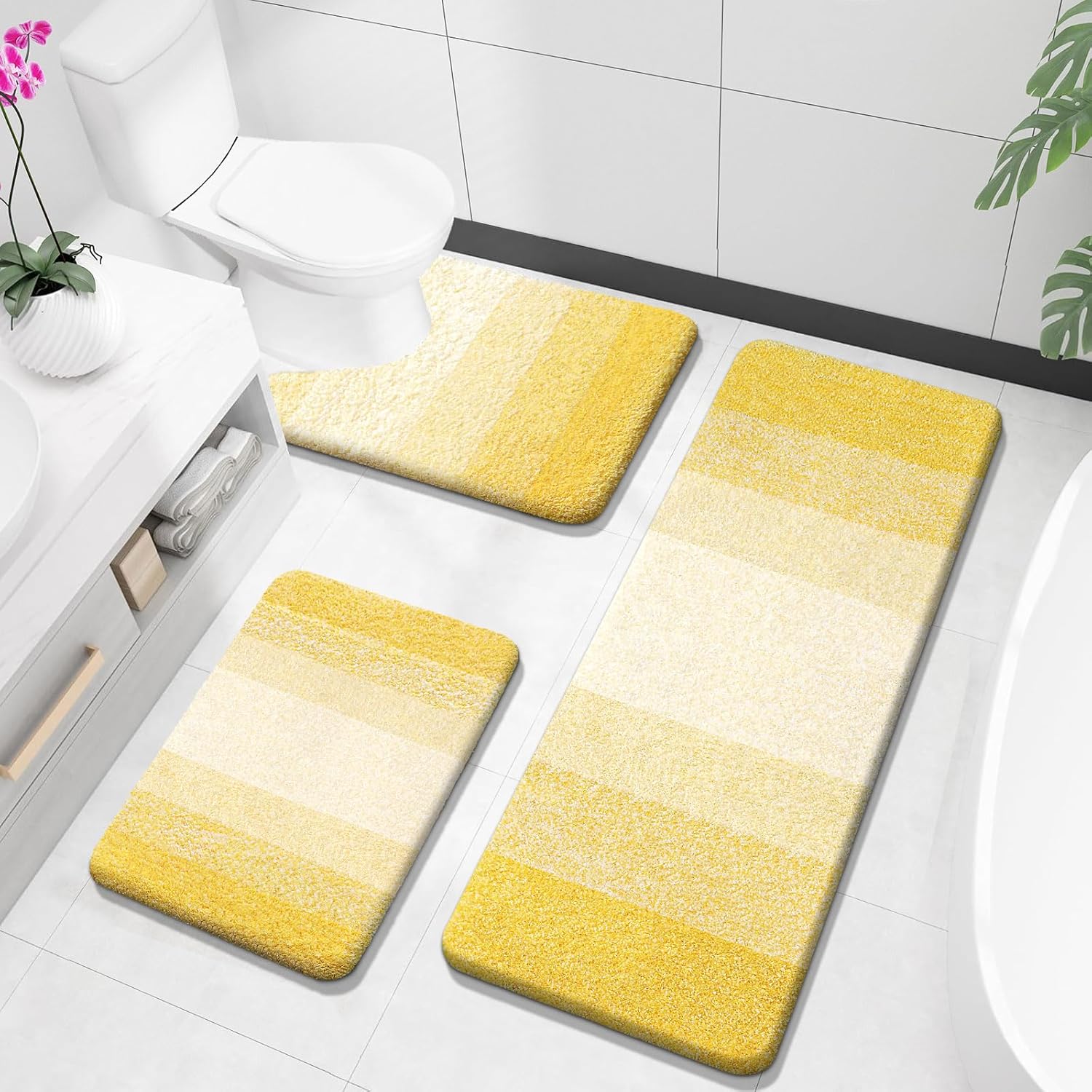 OLANLY Bathroom Rugs Sets 3 Piece Soft Absorbent Microfiber Mats