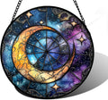 Stained Glass Window Hanging Blue Starry Sky Moon Suncatcher - Vibrant