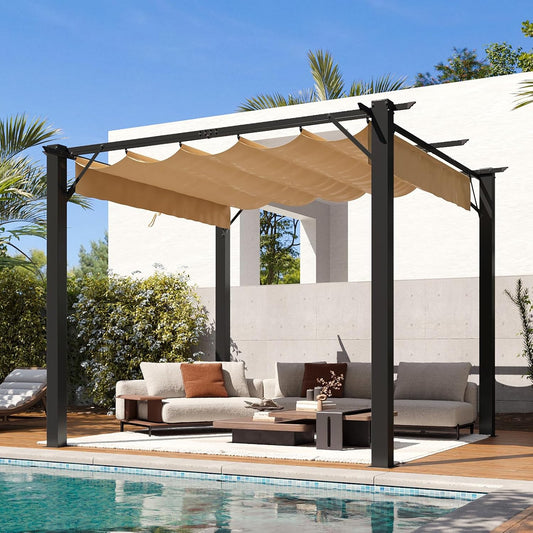 Aoxun 10ftx10ft Outdoor Pergola with Adjustable Roof for Your Garden