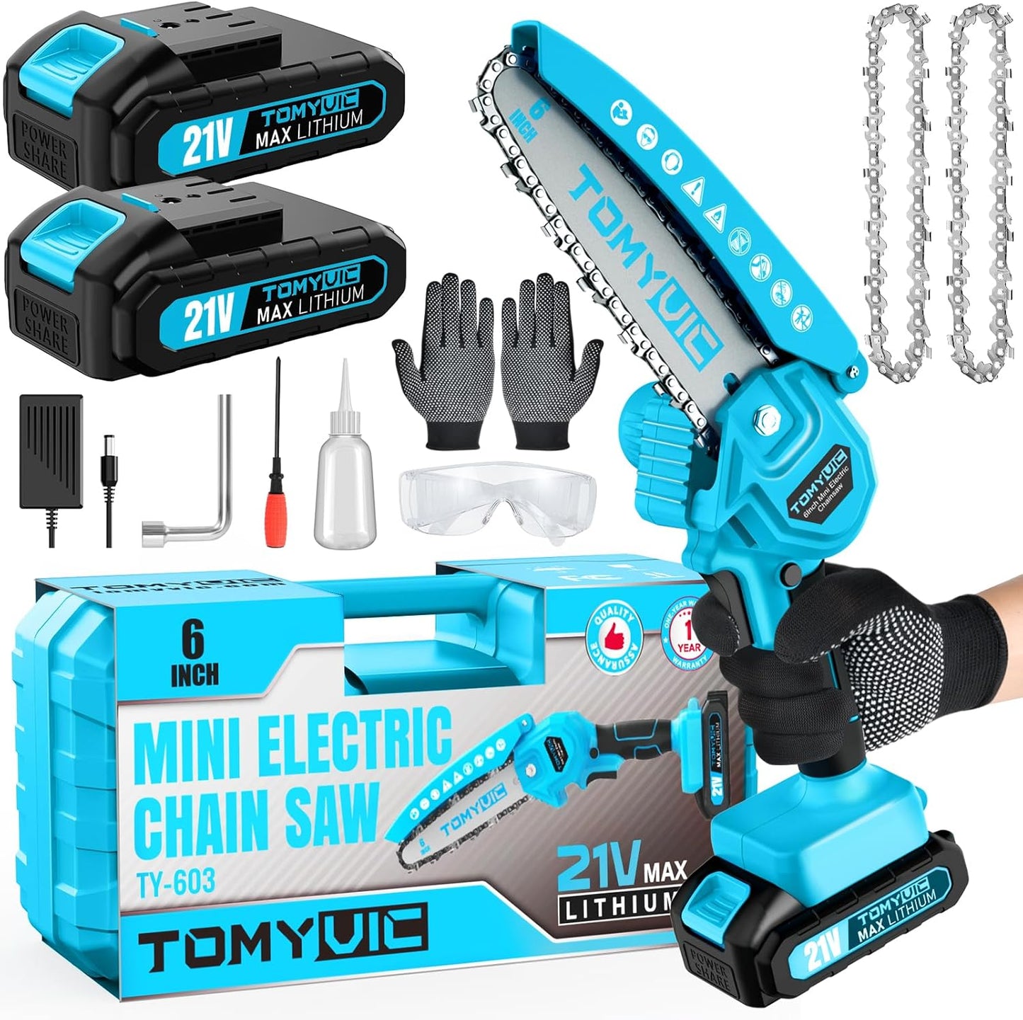 Mini Chainsaw 6-Inch Battery Powered for Easy Wood Cutting