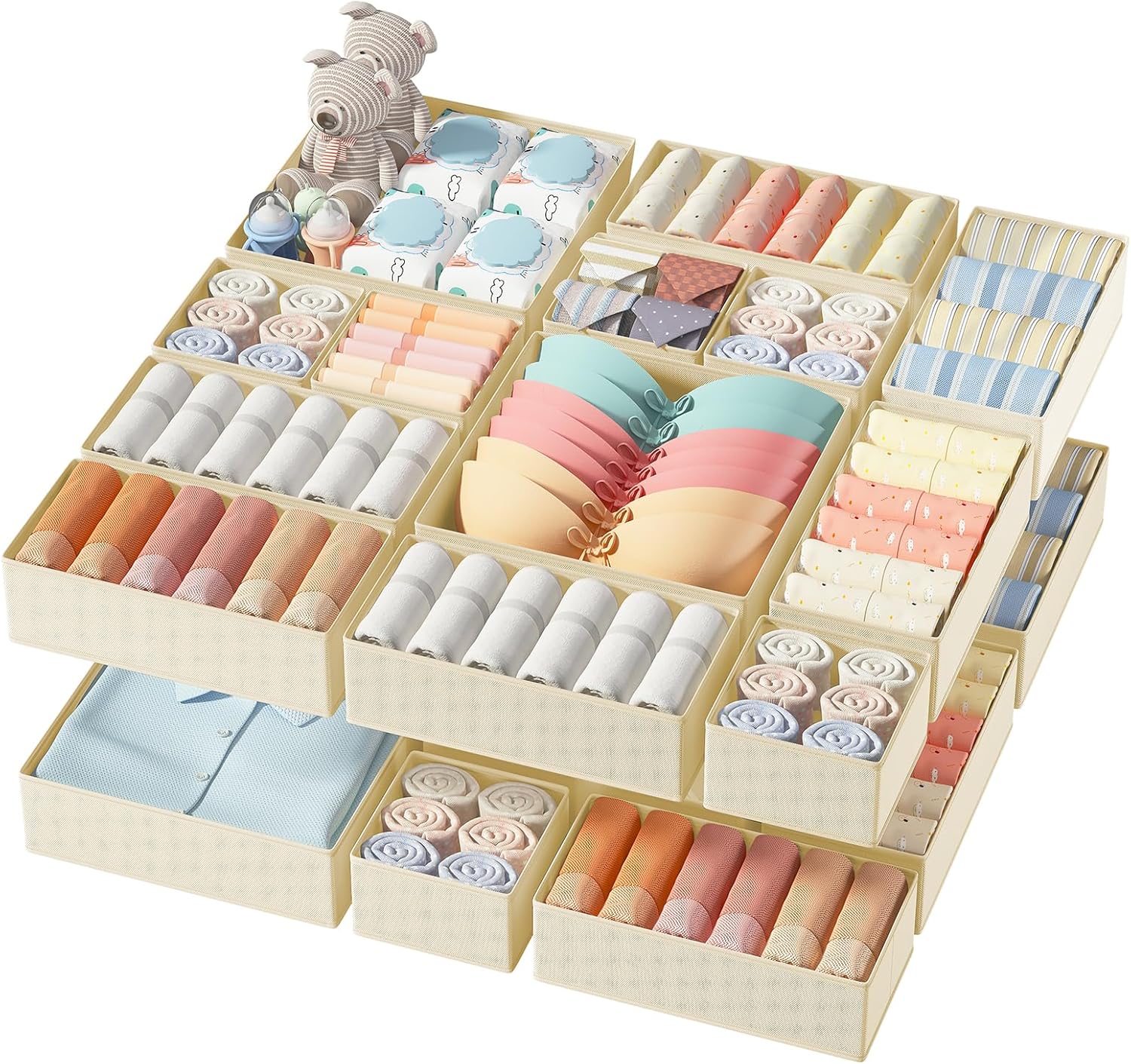 DIMJ Drawer Organizer Clothes - 18 Pack Foldable Storage Bins