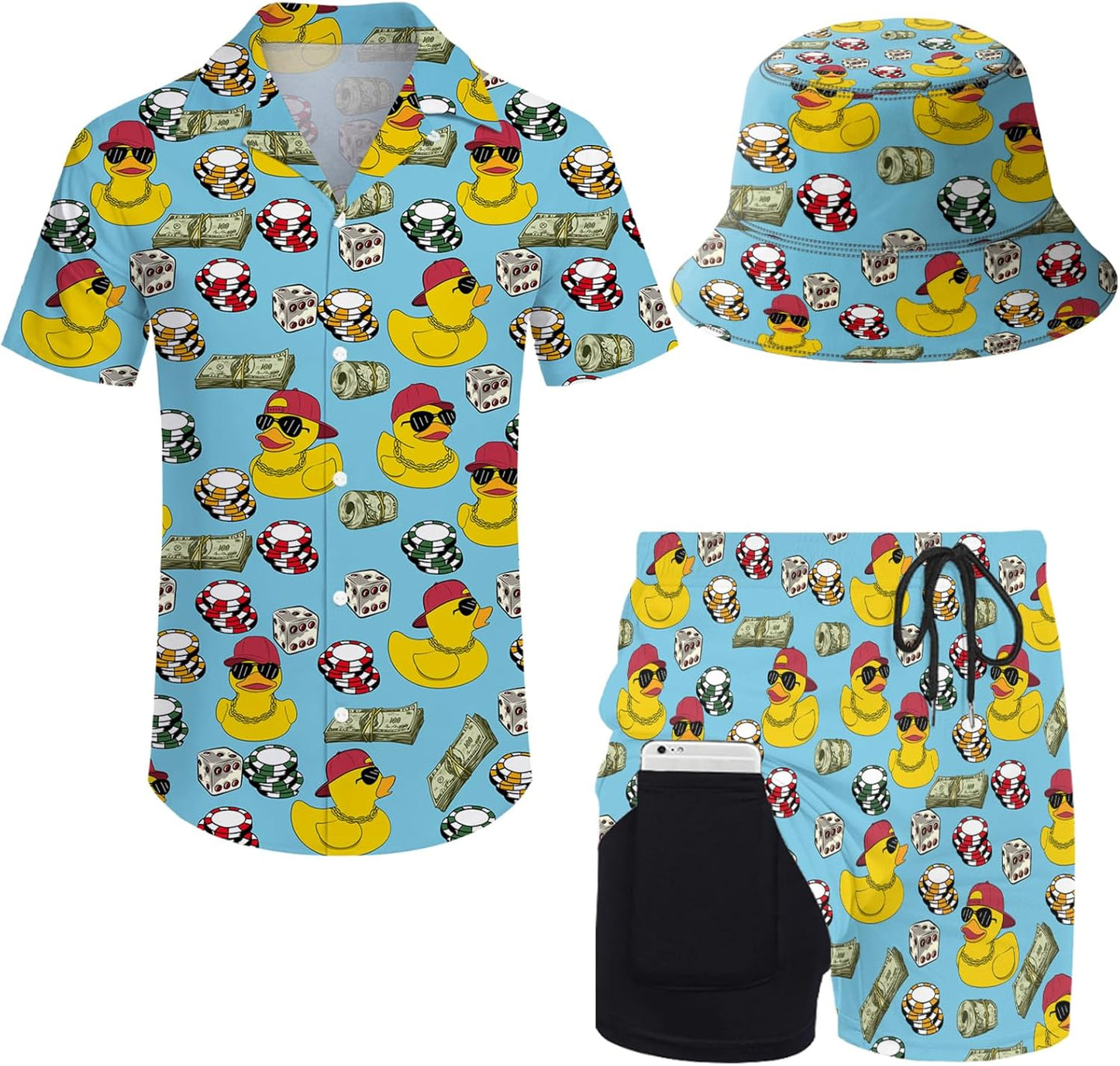 Mens 2 Piece Tracksuit Hawaiian Shirt and Compression Shorts Set