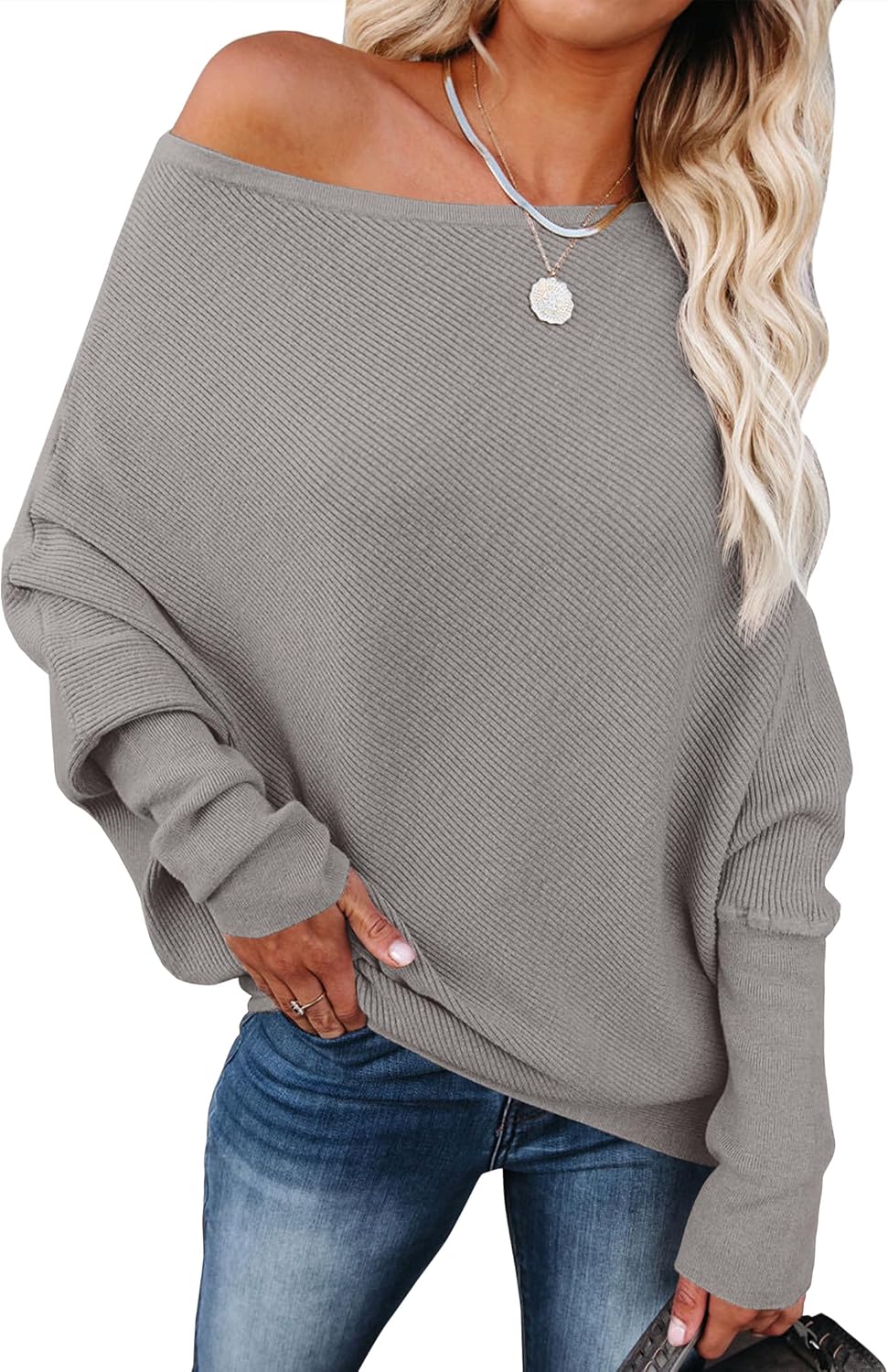 Womens Off Shoulder Sweaters for Fall - Casual Knit Tops